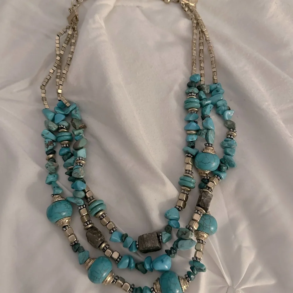 Chico’s Gold and Turquoise Necklace - Picture 2 of 3
